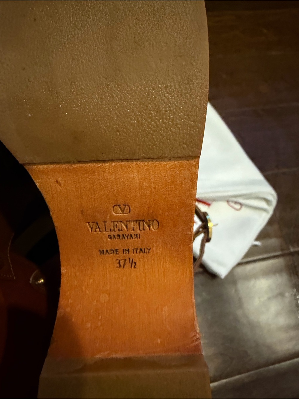 Valentino Garavani Brown Leather Fringe Wedge Sandals with Gold V Logo - Picture 6 of 8